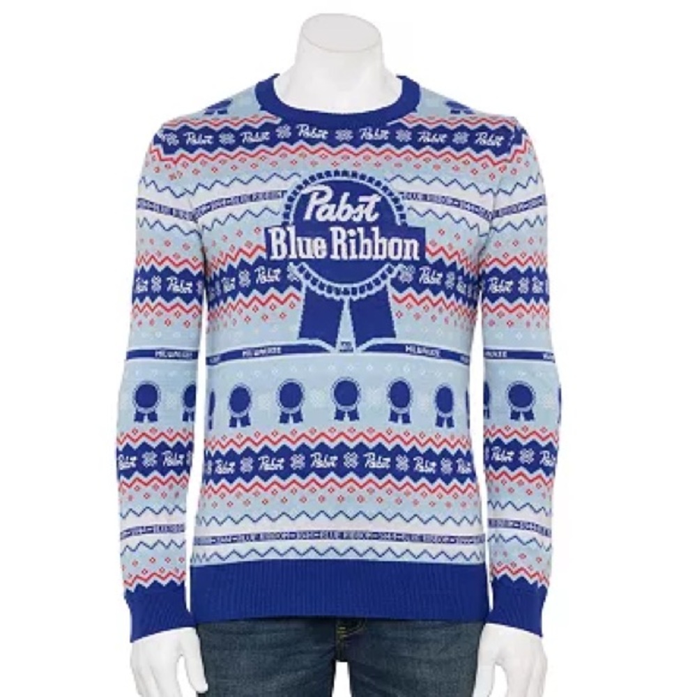 NWT Men’s Ugly Christmas Sweater - Pabst Blue Ribbon M